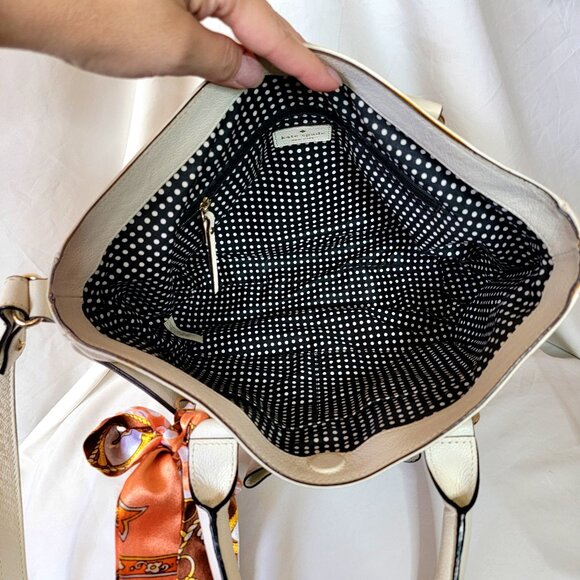 Kate Spade NY Cream Ivory Leather Shoulder Handbag, + Scarf/ Pompom, Non Smoking - Picture 12 of 14